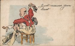 Old Man Spanking Man with Boot Postcard