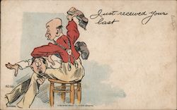 Old Man Spanking Man with Boot Postcard Postcard Postcard