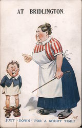 Woman Spanks Boy With Cane "At Bridlington" Postcard