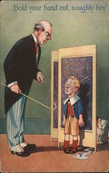 Man Spanking Boy with Cane Postcard Postcard Postcard