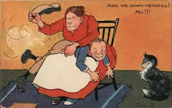 Woman Spanks Boy With Shoe Postcard
