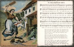 Woman Spanking Man With Large Brush Postcard
