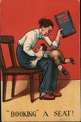 "Booking" a seat! Kid being spanked with a book Postcard