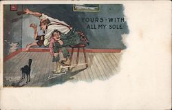 "Yours - With All My Soul" Kid being spanked with a shoe. Spanking Postcard Postcard Postcard