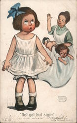 "Not Yet But Soon" Girl waiting for her turn to be spanked Spanking Postcard Postcard Postcard