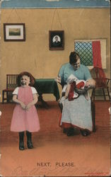 Woman Spanking Boy and Girl Postcard
