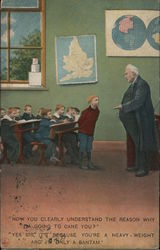 Teacher Canes Boy in Front of Class Postcard