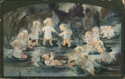 Multiple Babies Sitting on Lily Pads in a lake Postcard Postcard Postcard