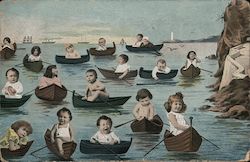 Multiple Babies in Rowboats Postcard