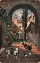 Chickens in Alleyway Postcard