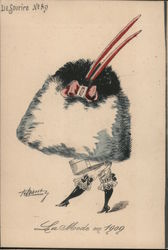 Woman with Big Fluffy White Hat with Ribbons Postcard