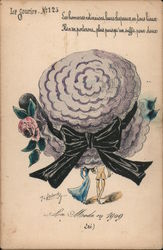 Big Layer Cake Style Hat with Black Bow and Flowers Conceals Couple Postcard