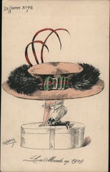 Woman with Big Flat Tan Hat with Fur and Ribbon Postcard