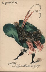 Woman with Big Green Hat with a Fur Rim and a Pink Bow Postcard