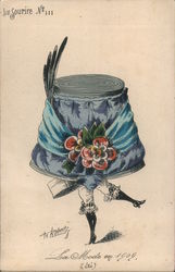 Woman with Big Blue Hat with Flowers and Feathers Postcard