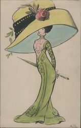 Woman with a big yellow hat with a rose Postcard