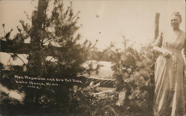 Mrs. Wegmann and Her Pet Deer Lake Itasca Minnesota
