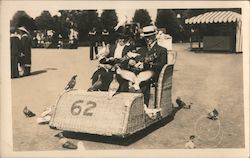 Couple in cart, Pigeons on Plaza de Panama Postcard