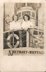 Detroit & Buffalo Two women posing on bow of boat 1949 Studio Photo Postcard