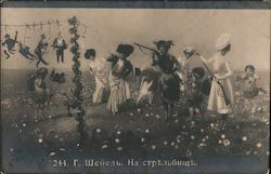 Russian Women Hunting Little Men with Cupids Comic Postcard Postcard Postcard