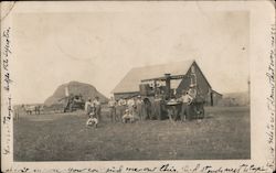 Farm workers with threshing machine, barn and grain Hardwick, MN Postcard Postcard Postcard