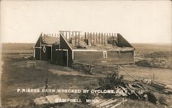 F. Nisess Barn, Wrecked By Cyclone, July 11 12 Postcard