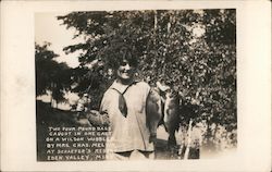 Woman showing off fish caught Eden Valley, MN Postcard Postcard Postcard