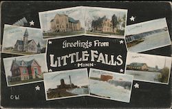 Greetings from Little Falls Minn Postcard