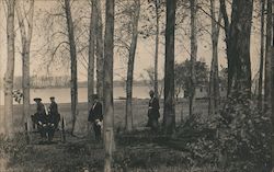 Fox Lake, People in the woods near the shore Sherburn, MN Postcard Postcard Postcard