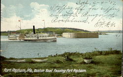 Boston Boat Passing Fort Popham Postcard