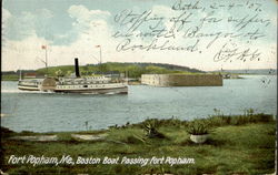 Boston Boat Passing Fort Popham Maine Postcard Postcard