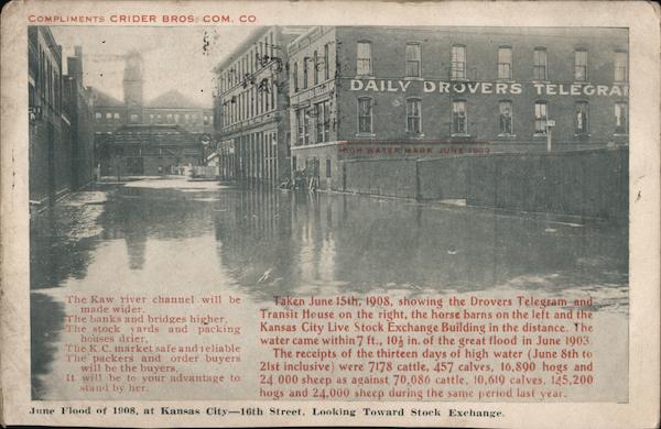 June Flood of 1908 - 16th Street, Looking Toward stock Exchange Kansas City Missouri