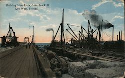 Building New Piers, Over-Sea R.R. Postcard