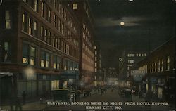 Eleventh Looking West by Night from Hotel Kupper Postcard