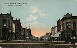 Lincoln Avenue, Looking West Fergus Falls, MN Postcard Postcard Postcard