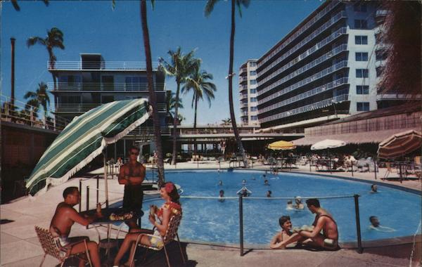 The Swimming Pool at the Reef Hotel on the Beach of Waikiki Honolulu Hawaii