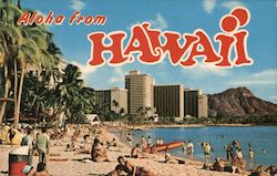 Aloha From Hawaii Scene at Waikiki Beach Postcard