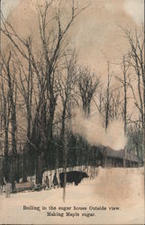 Boiling in the sugar house Outside view. Making Maple sugar. Vermont Postcard Postcard Postcard