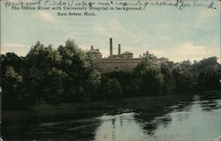 The Huron River with University Hospital in background Ann Arbor, MI Postcard Postcard Postcard