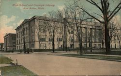 High School and Carnegie Library Postcard