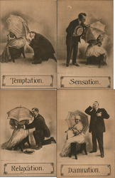 Lot of 4: Temptation, Sensation, Relaxation, Damnation Postcard