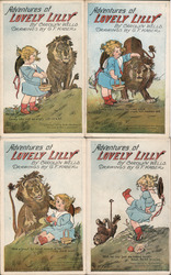 Set of 4: Adventures of Lovely Lilly Lion - Carolyn Wells Postcard