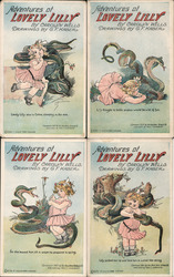 Set of 4: Adventures of Lovely Lilly Snake - Carolyn Wells Postcard