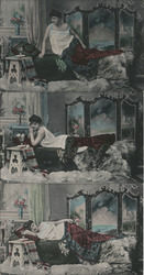 Set of 3: French Woman in Bed, Nightgown Series 2720 Postcard