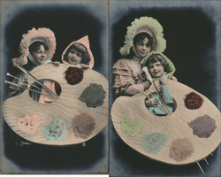 Set of 2: Artist's Palette with Children Postcard