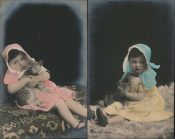 Set of 2: Tinted, Girl with Kitten Postcard