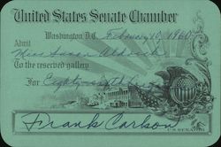 Visitor’s Pass for the United States Senate 1960 Signed by Frank Carlson Ephemera