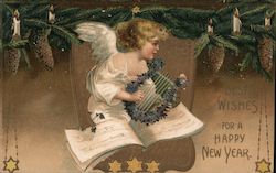 Best Wishes For A Happy New Year Angels & Cherubs Postcard Postcard Postcard