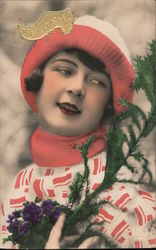 Joyeux Noel - Art Deco Woman Postcard