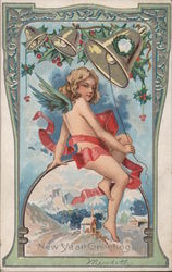 New Year Greetings Angels & Cherubs Postcard Postcard Postcard